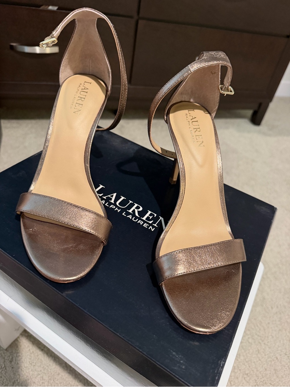 Lauren Ralph Lauren Bronze Metallic Open-Toe Ankle-Strap Heels